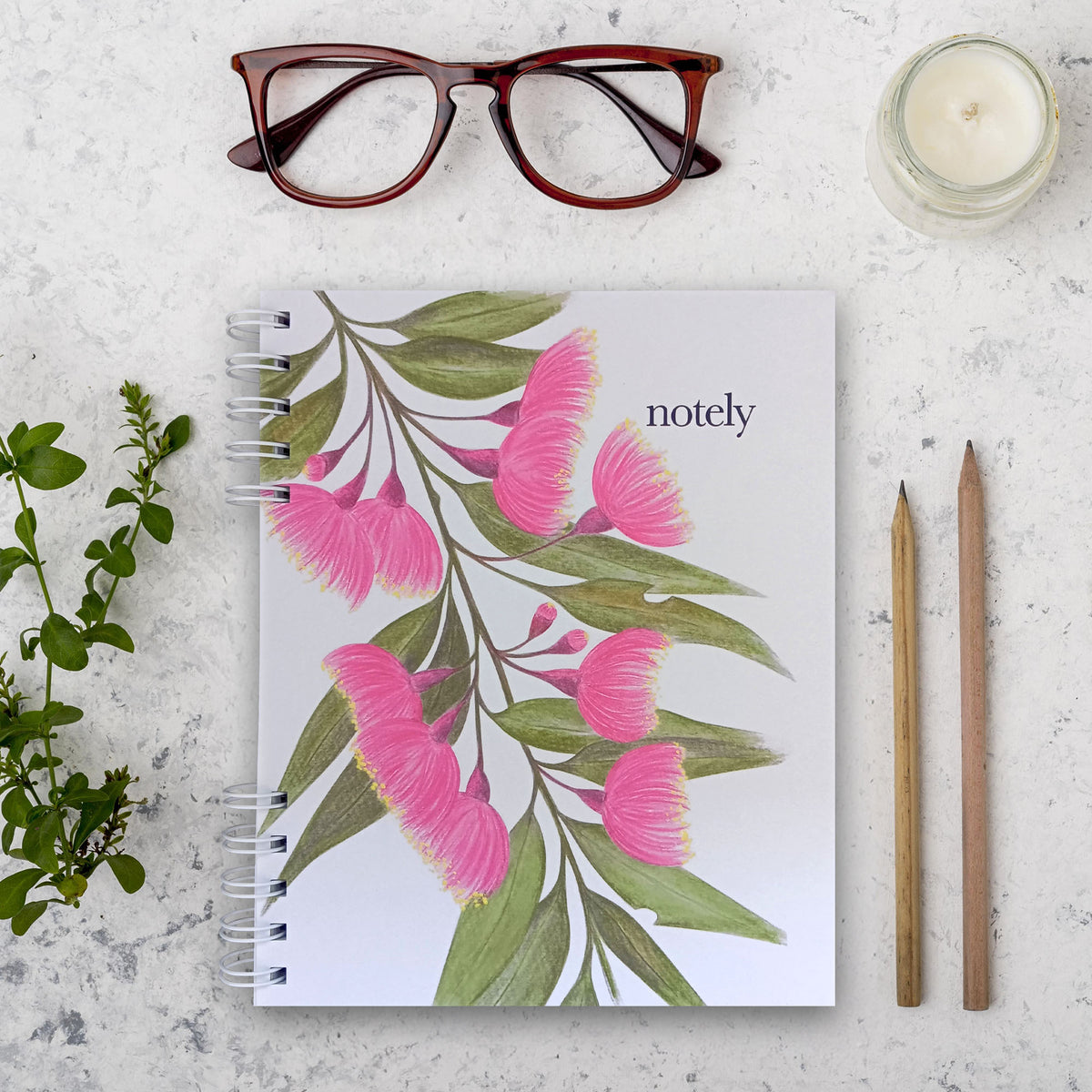 Notely A5 undated diary, notebook, botanical cover, FSC-certified 100% recycled paper, made in Australia