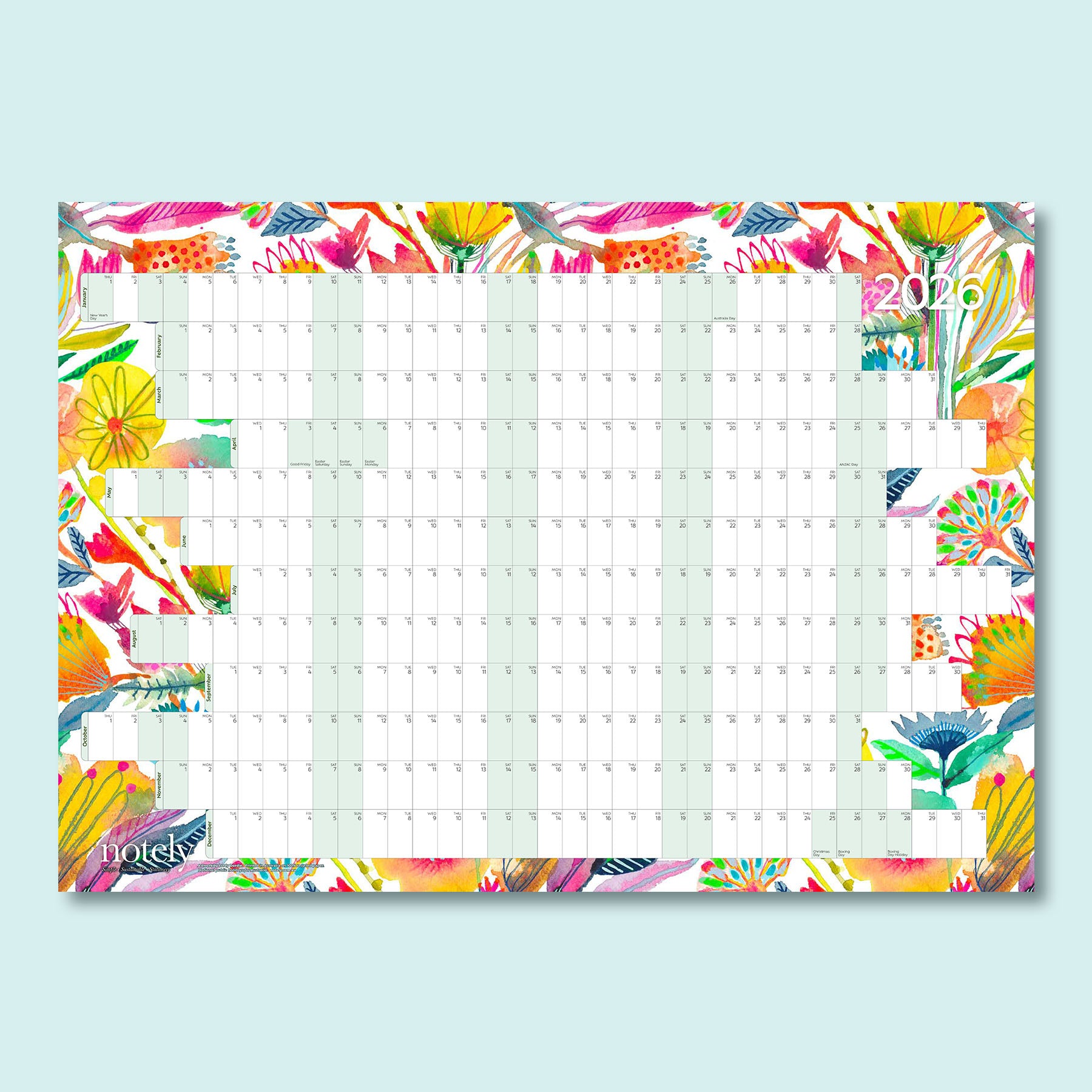 Notely 2026 A1 Landscape Yearly Wall Planner