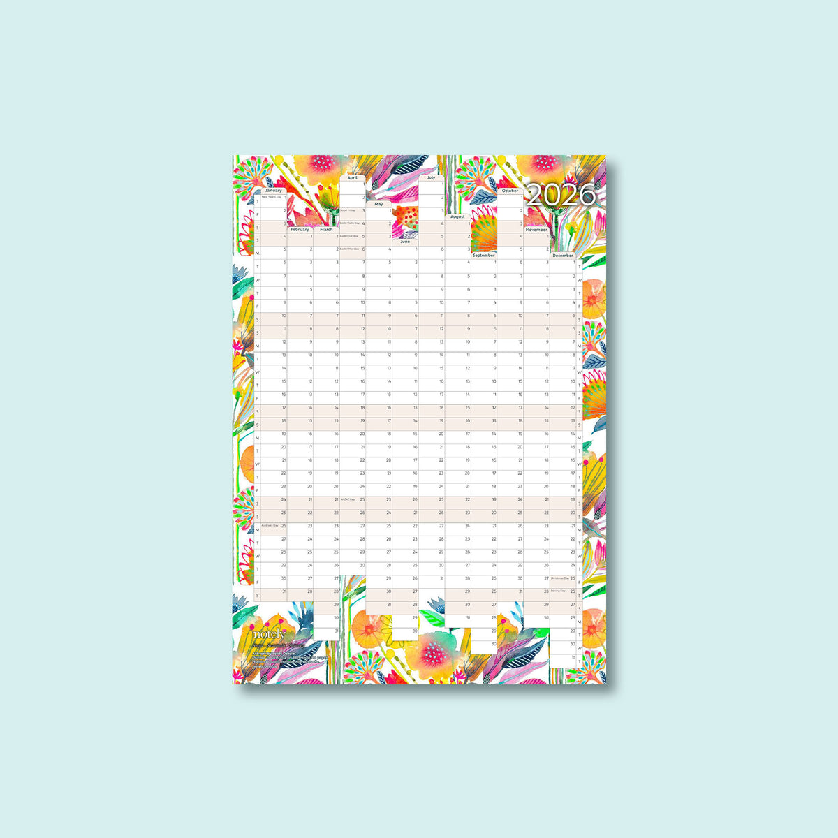 Notely 2026 A2 Portrait Yearly Wall Planner