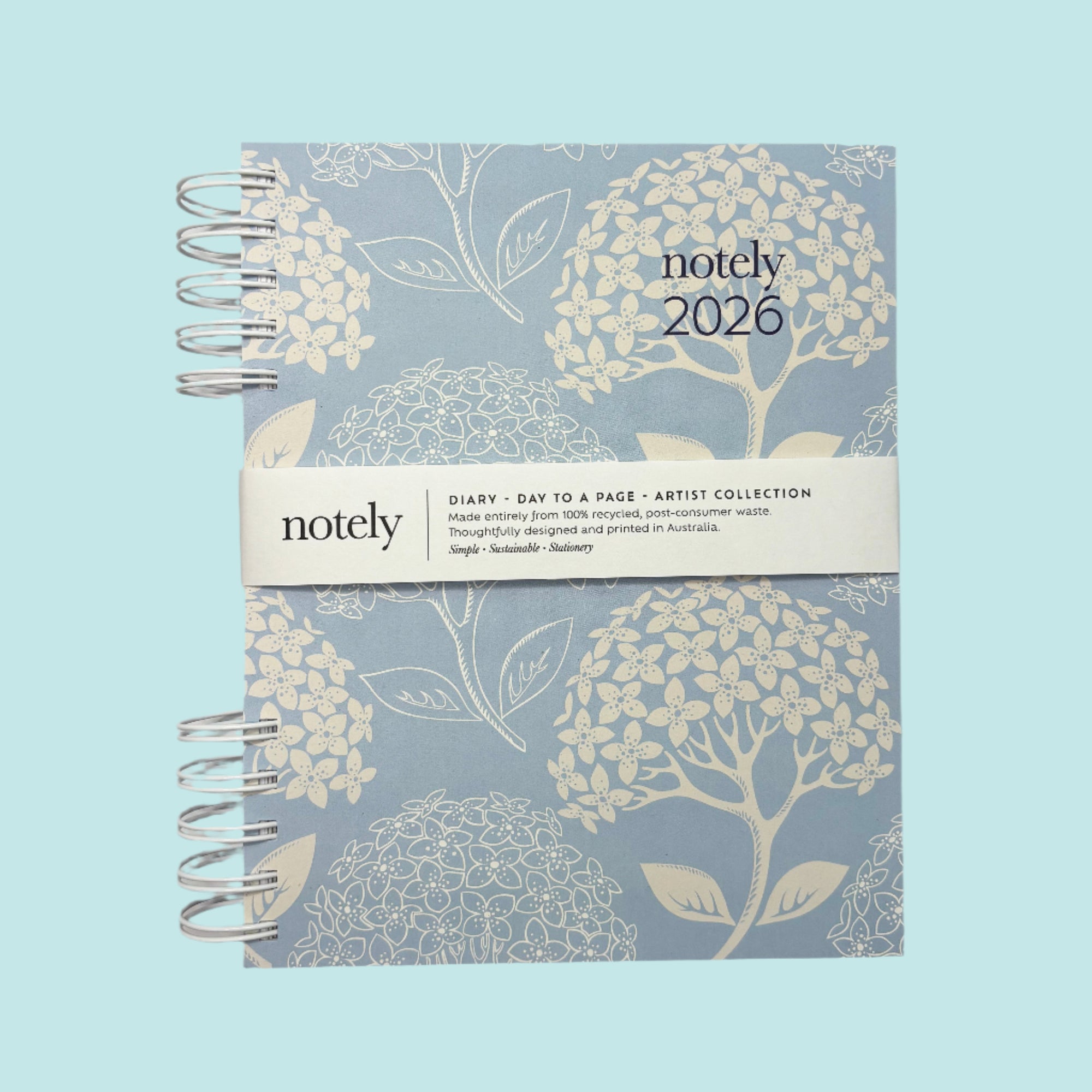 A5 diary, notebook, botanical cover, FSC-certified 100% recycled paper, made in Australia
