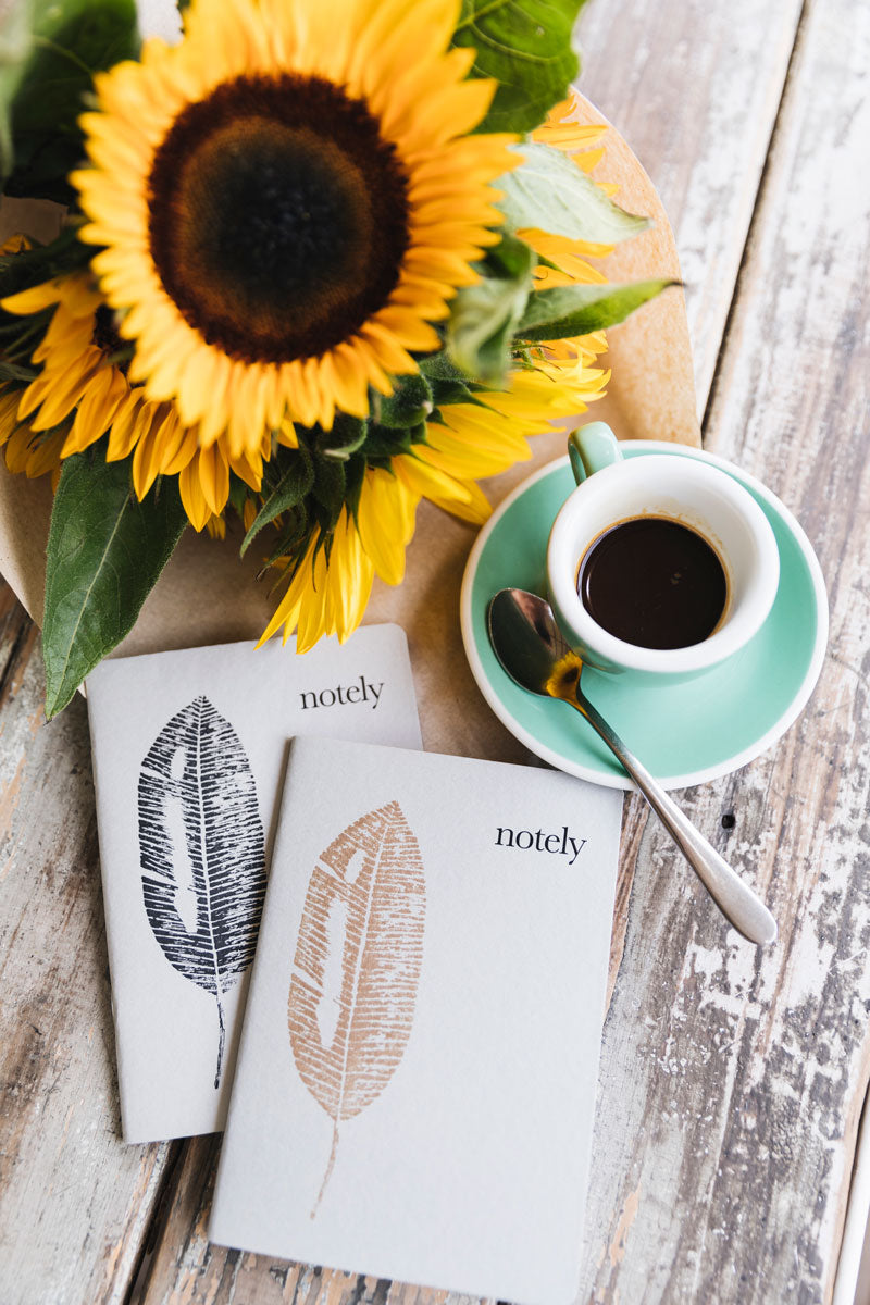 Leafy Light Grey Notebook with sunflower