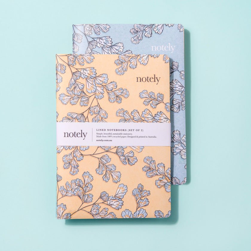 Fern Fancy – Lemon &amp; Turquoise – A5 Notebook (Set of 2) 64p - Notely