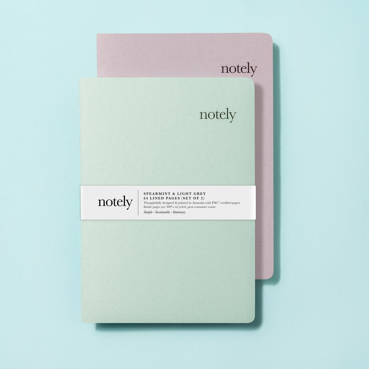 Spearmint & Grey – A5 Notebook (Set of 2) 64p – Lined - Notely Lined